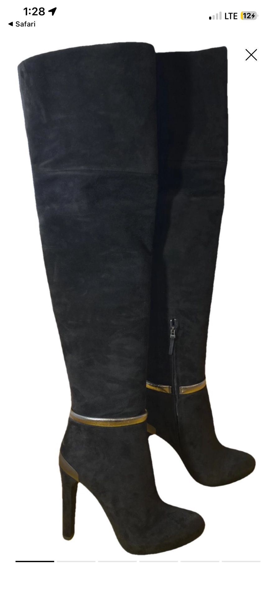FENDI Black suede over the knee boots with gold leather detail