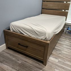 twin bedframe with bed