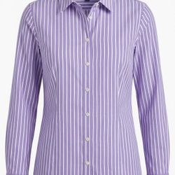 Talbots Petites 10P Purple/White Striped Button-Up Shirt