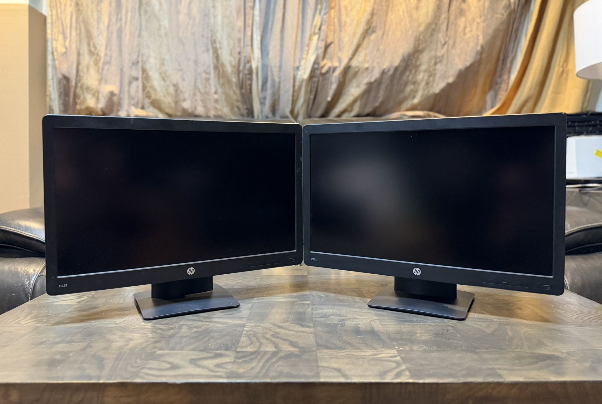 Two ( dual ) LED Backlit HP P223 22” Full HD 1080p DP VGA computer monitors