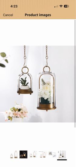 5" & 4" Wide Versatile Metal Candle Holder with Handmade Sturdy Glass Dome in Brass for Pillar Candle & Plants, 5.1" xH11.8 4" xH7.5, Industrial, Farm