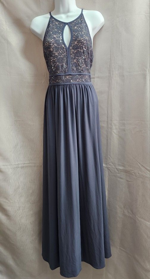 Nightway Gray Nude Lace Illusion Sequin Formal Dress Evening Size 8P