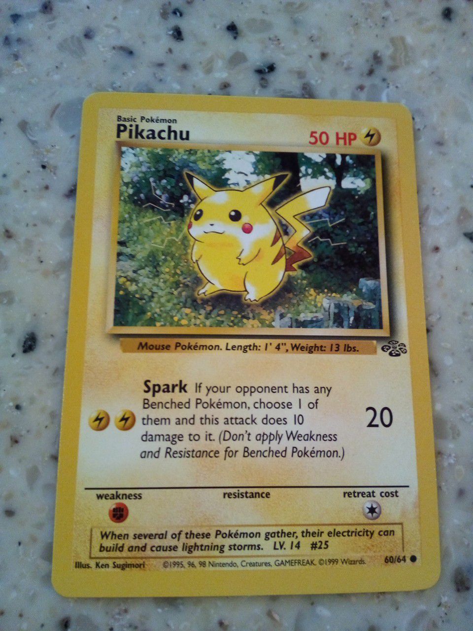 Vintage 1999 Pokemon Pikachu/ card # 60/64: 50 hp/ spark 20