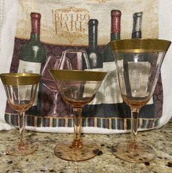 Depression era gold trim pink glass