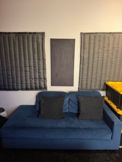 Blue Velvet Sofa (33” H x 3ft W x 6ft L)