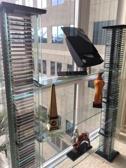 Cd rack glass shelf cabinet- excellent condition