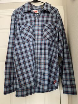 Wrangler Mens Western Long Sleeve Shirt Size XL Blue Plaid Flannel Button Up