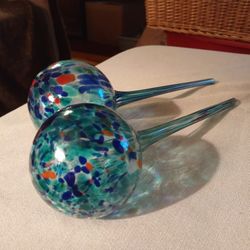 VTG MURANO GLASS WATERING GARDEN SPHERES PAIR