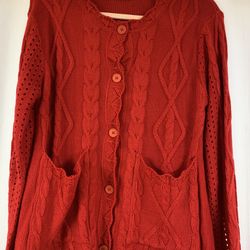 Medium Red Button Down Sweater With Pockets