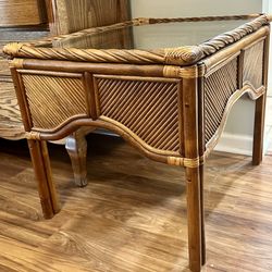 Glass Top Wicker End Table 