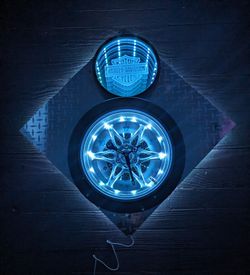Harley Davidson Sign & Wall Clock Infinity Mirror Tire LED Light Mancave Garage 