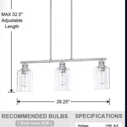 Doraimi Lighting Modern 3 Light Indoor Hanging Kitchen Island Light Brushed Nickel Finish 5.3" Clear Glass Chandelier Shade for Bar Dining Room Kitche