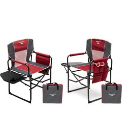 SUNNYFEEL Oversized Camping Directors Chair 2 Pack, Portable Folding Lawn Chairs for Adults Heavy Duty with Side Table,Pocket for Beach, Fishing,Picni