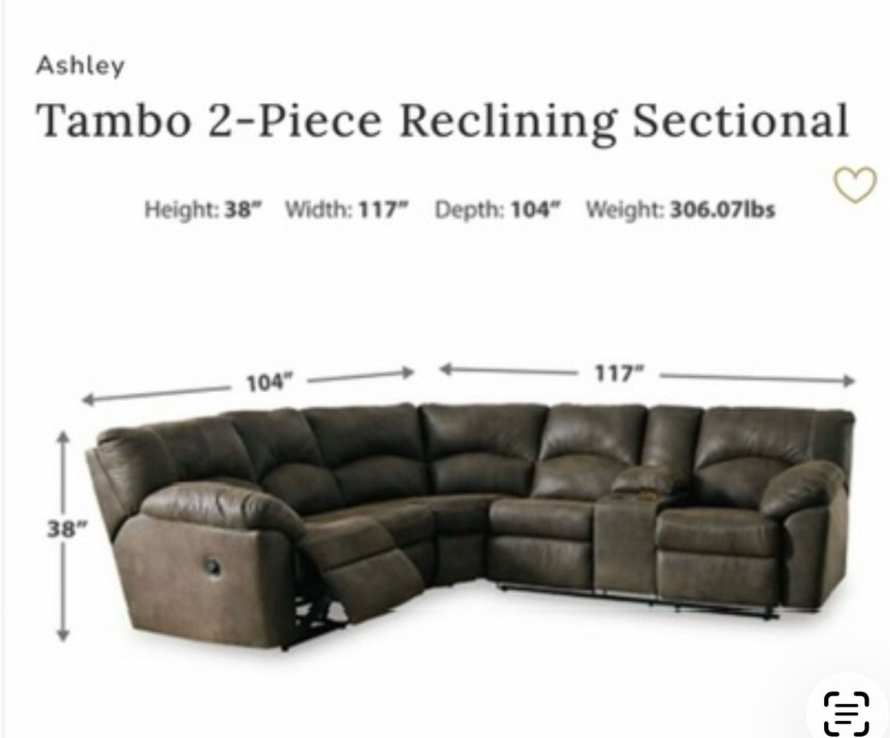 Ashley Tambo 2 piece reclining sectional