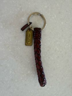 Vintage Coach Red Braided Leather Brass Keychain with Hangtag