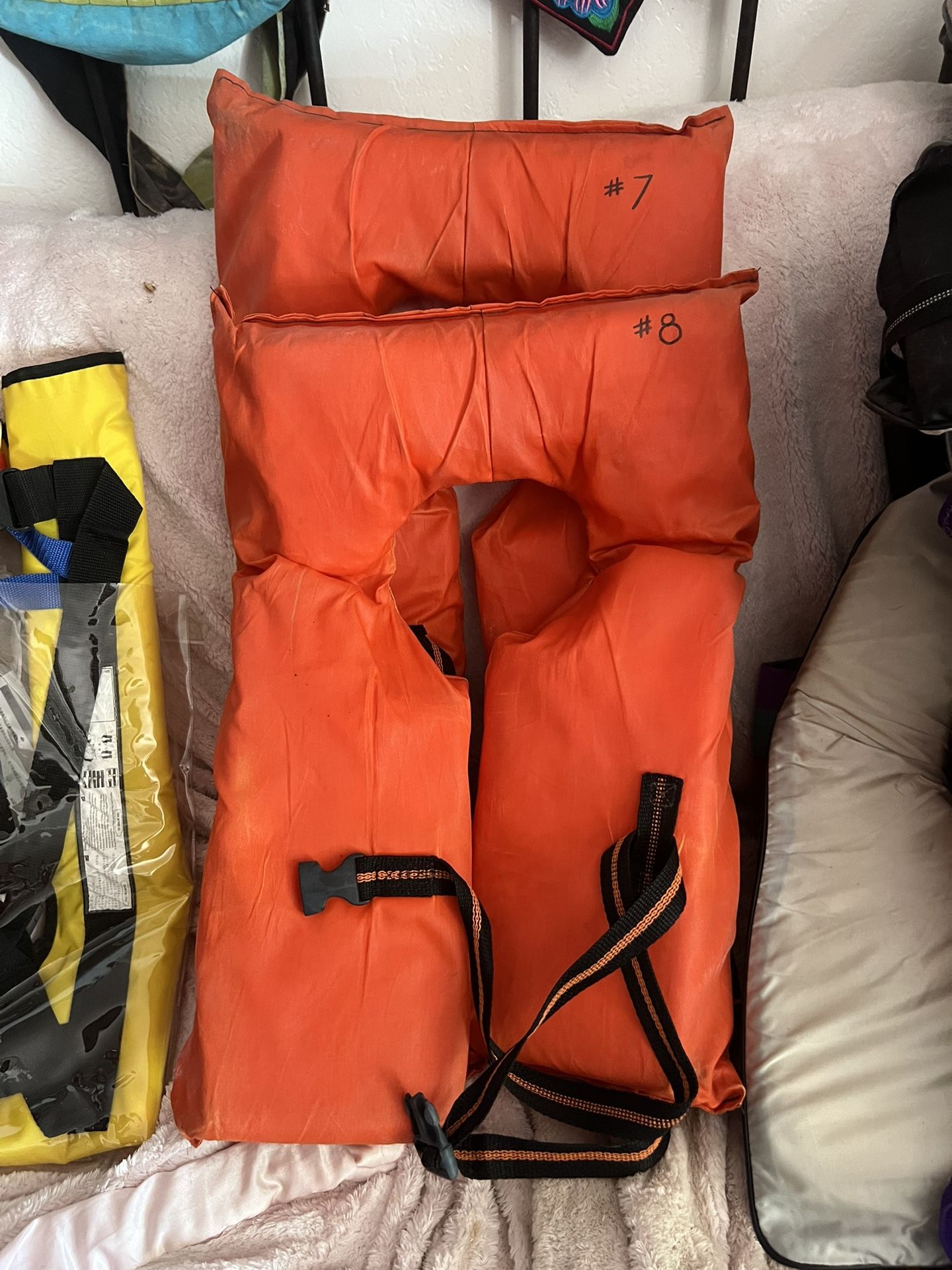 Pair Of Life Jackets Light Preservers Boat Jet Ski