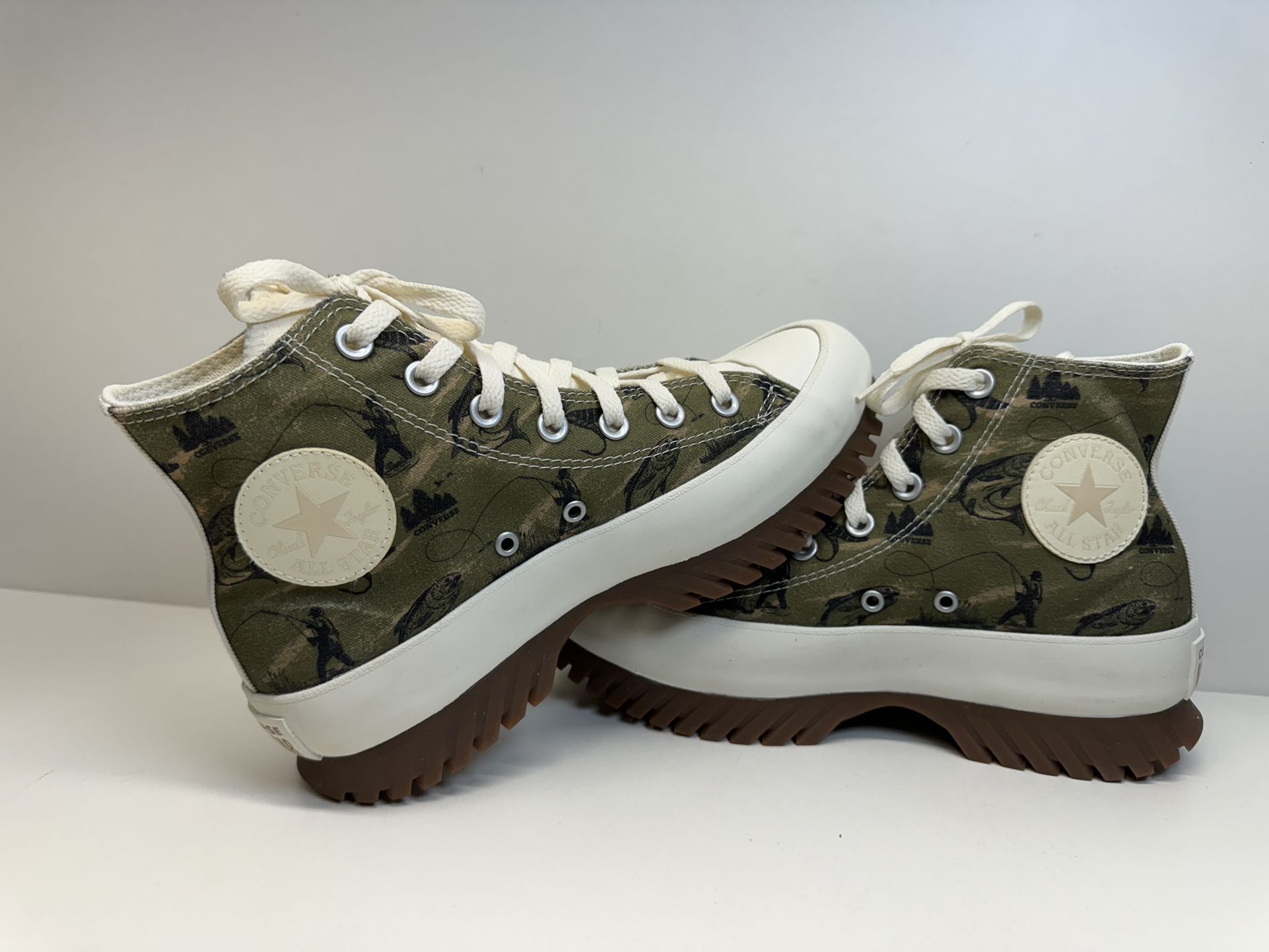 Converse Green High Top Hiking Sneakers Lugged Kelly Fishing Pattern Men’s 6 Women’s 8