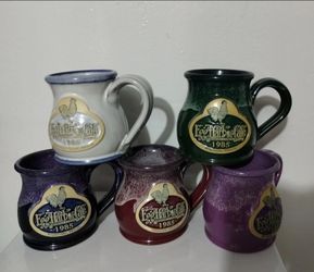 DENEEN POTTERY - GREEN EGG HARBOR CAFE - 1985 ILLINOIS - COFFEE MUGS SET OF 4