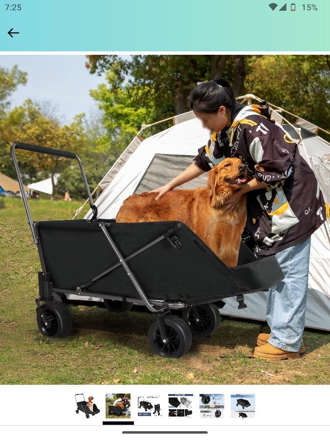 REDCAMP Folding Dog Wagon Cart with Extendable Rear End Heavy Duty, 134L Large Collapsible Utility Pet Wagon Garden Cart with Brakes for Sand Camping