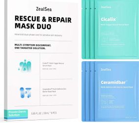 Rescue & Repair Duo Facial Mask Set (8 Pack, 4+4) Cicalix Soothing Rescue Serum Mask