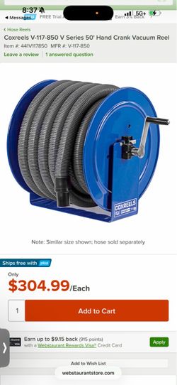Coxreels V-117-850 V Series 50' Hand Crank Vacuum Reel