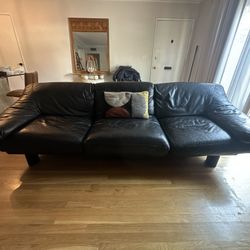 Mid Century Black Leather Couch