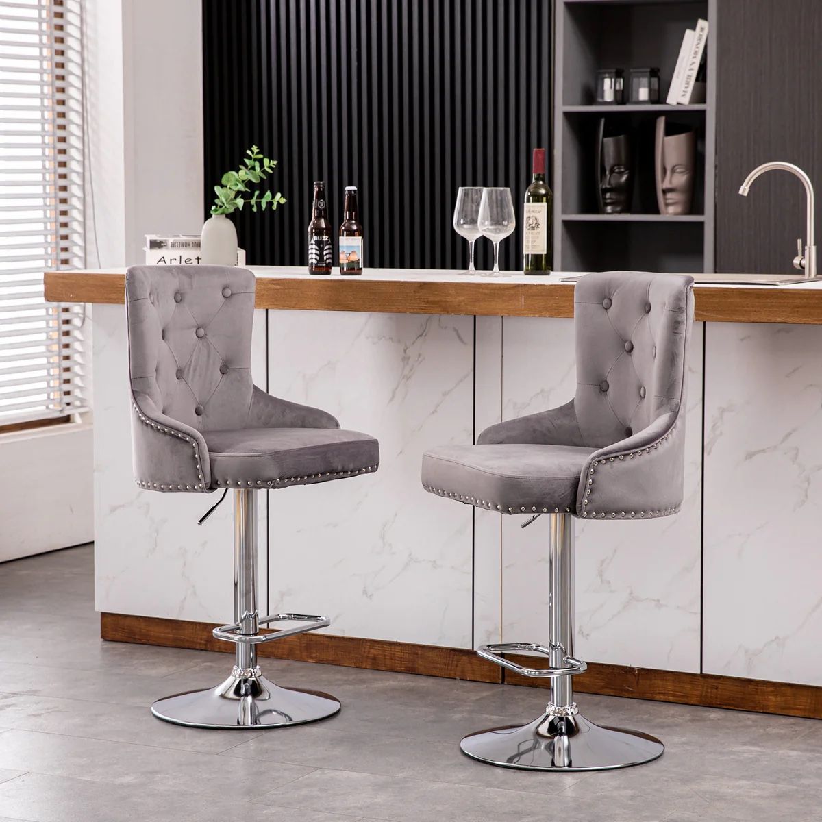 Velvet Counter Height Barstool (Set Of 2pc)