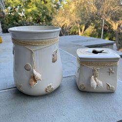 Ceramic Shell Themed Wastebasket And Tissue Cover