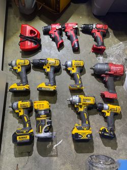 Milwaukee and Dewalt drills and impacts