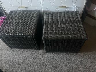 Set of 2 Dark Brown Wicker Storage Ottomans