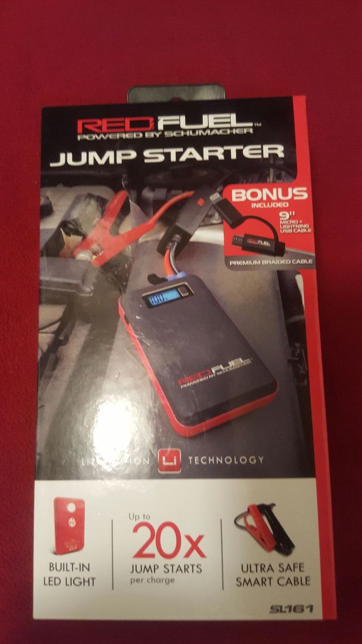 Red fuel jump starter jump box