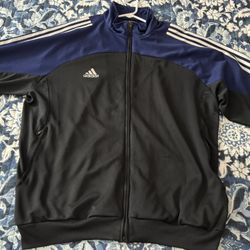 Adidas XL jacket in black and blue with white stripes