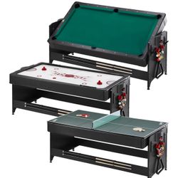 Billiards Pool Table  3-in-1 Pool • Air Hockey • Tennis (Accessories included)