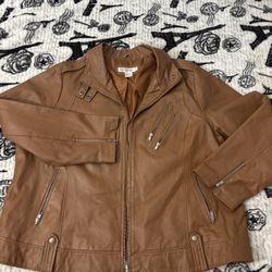 Avenue By Jessica London Zip Front Leather Jacket Size 22
