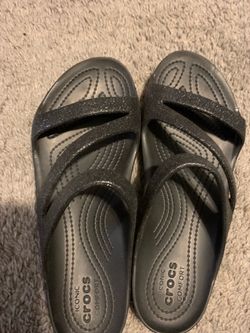 Sparkly croc slip on sandals, $10
