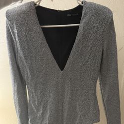 Zara Sparkly Silver Bodysuit 
