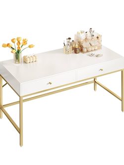 White and Gold Vanity Desk