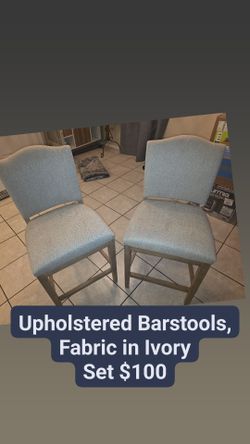 Upholstered Barstools, Fabric in Ivory
