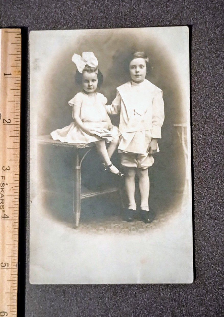 1900's RPPC Children Boy Girl Portrait Antique Real Picture Postcard Photo