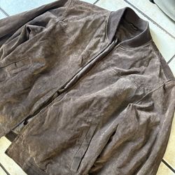 John Ashford Brown Suede Bomber Jacket Size L Leather Zip Quilted Lined