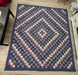 89” x 100” Quilt Diamond Patchwork Squares Blue Multi Florals Bed Cover Tapestry