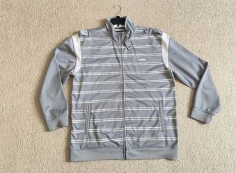 Mens Ecko Unltd Sweatshirt Rhino Logo Gray Stripped Zip Up Size 2XL