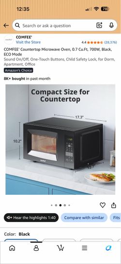COMFEE' Countertop Microwave Oven 0.7 Cu.Ft Black
