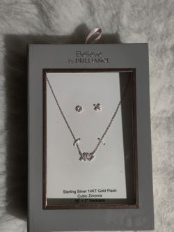 Gold Over Sterling Silver Earrings And Necklace With CZ