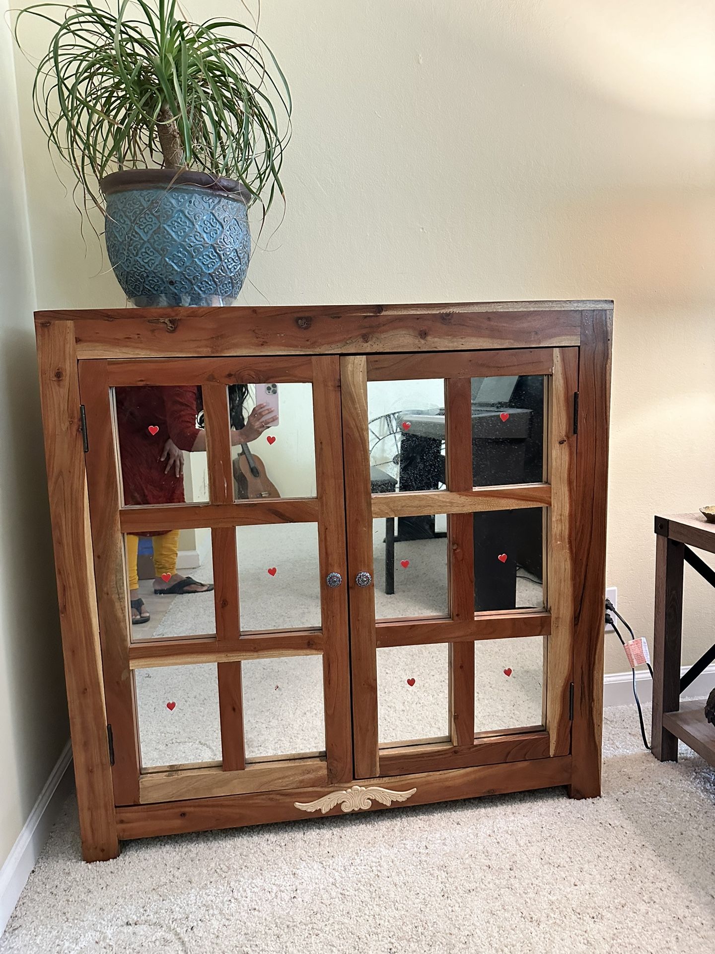 Mirrored Solid Wood Accent Cabinet