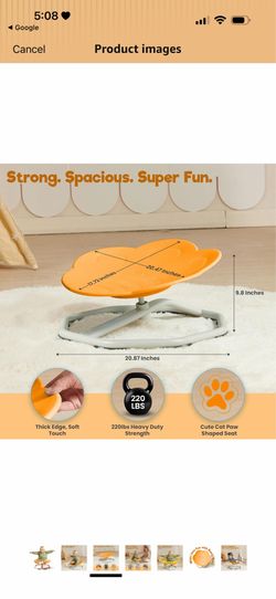 Spinning Chair for Autistic Kids – (Orange) Cat’s Paw Shape Sensory Spinning Chair | Indoor Autism Toy | Ages 3+ | 220 lbs Capacity
