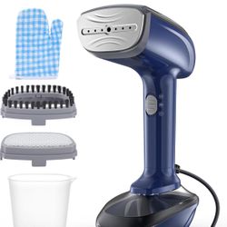 Powerful Handheld Fabric Steamer - 1800W with Fast Ceramic Heat-Up Plate, 2-in-1 Ironing & Wrinkle Remover, Steam Nozzle, Lint Brush - Blue, for US 12
