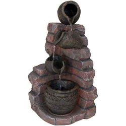 [Retail price: $345] Sunnydaze Crumbling Bricks & Pots Solar Outdoor Water Fountain with Battery 27"