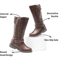 Two Pairs Of Soda Brown Leather Girls Casual Boots Knee-High 