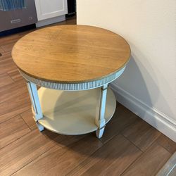 Two Tiered Round End Table Natural Wood Finish Top